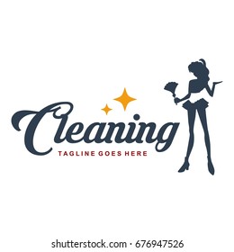 Cleaning lady service woman maid logo template