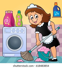Ilustración del tema de la señora de limpieza 5 - ilustración del vector eps10.
