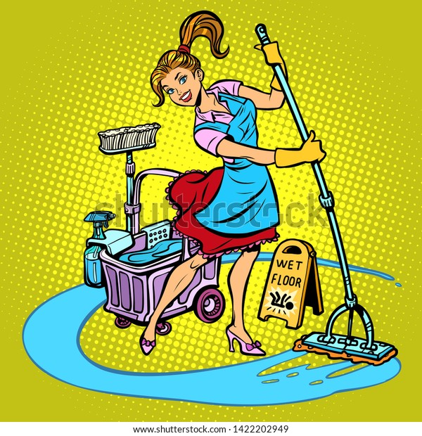Cleaning Lady Washes Floor Comic Cartoon Stock Vector (Royalty Free ...