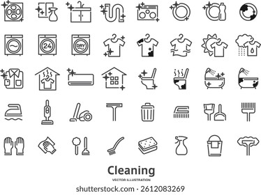 Cleaning and laundry icon set