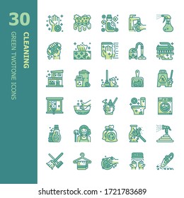 Limpieza, Lavandería, Limpiador de Esponja y Vacío, Lavadora, Servicio de limpieza y símbolos para equipos domésticos Juego de iconos de Twotone.Diseño de iconos para diseño web, aplicaciones móviles, sitio web y diseño gráfico