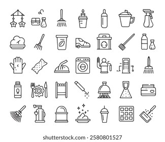 Cleaning line 50 icon set line art patterns (4)