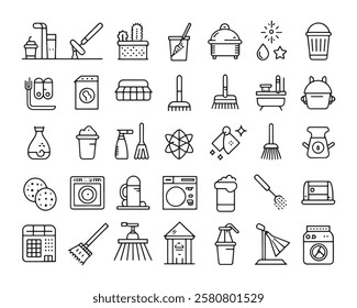 Cleaning line 50 icon set line art patterns (1)