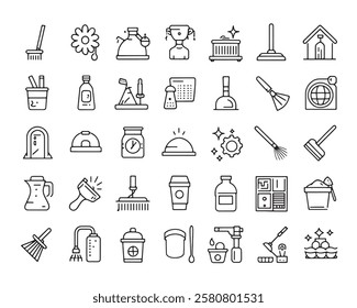 Cleaning line 50 icon set line art patterns (3)