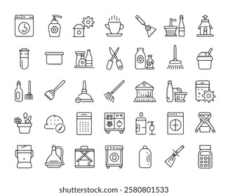 Cleaning line 50 icon set line art design (3)