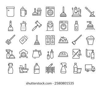 Cleaning line 50 icon set line art design (4)