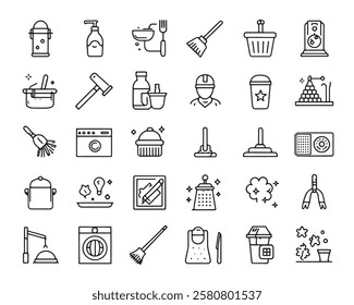 Cleaning line 50 icon set line art patterns (2)