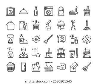 Cleaning line 50 icon set line art design (1)