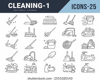 Cleaning Line Editable Icons big set. Vector illustration in modern thin line style of cleaning icons. Editable stroke.