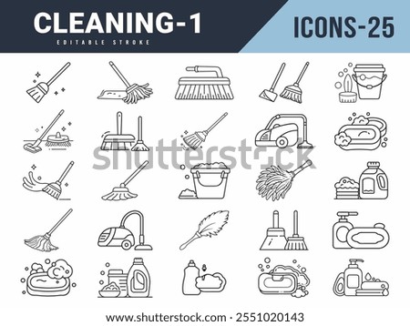 Cleaning Line Editable Icons big set. Vector illustration in modern thin line style of cleaning icons. Editable stroke.