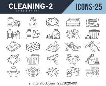 Cleaning Line Editable Icons set. Vector illustration in modern thin line style of cleaning icons. Editable stroke. Vector illustration