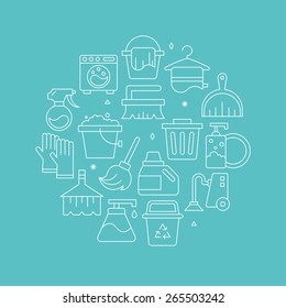 cleaning line icon circle set