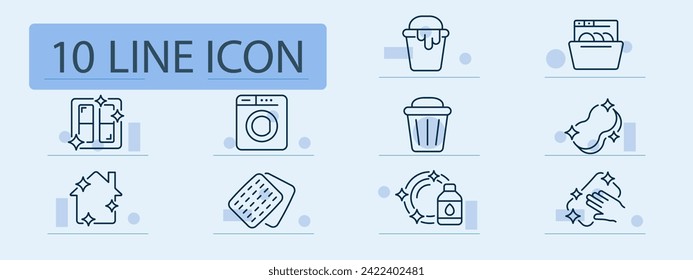 Cleaning line icon. Domestic chores, home cleaning, tidy home, cleanliness. Pastel color background. Vector line icon for business and advertising