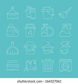 cleaning line icon set 