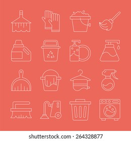 cleaning line icon set 