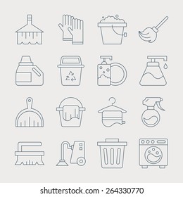 cleaning line icon set 