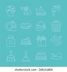 cleaning line icon set