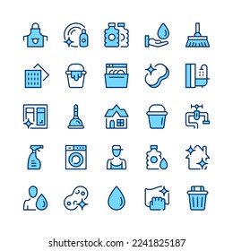 Cleaning line icons. Blue color. Vector line icons set