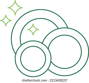 Cleaning line icons. Dishwasher. Clean dish. Sparkling plates Vector green line illustrations