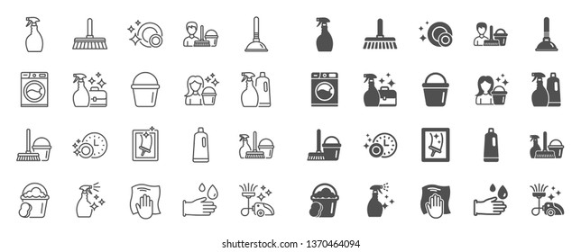 Cleaning line icons. Laundry, Window sponge and Vacuum cleaner icons. Washing machine, Housekeeping service and Maid cleaner equipment. Window cleaning, Wipe off, laundry washing machine. Vector