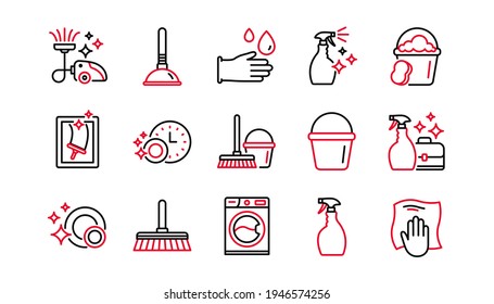 Cleaning line icons. Laundry, Window sponge and Vacuum cleaner. Washing machine linear icon set. Linear set. Quality line set. Vector