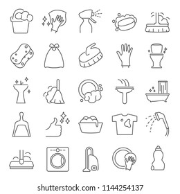 Cleaning line icons set for web and mobile design