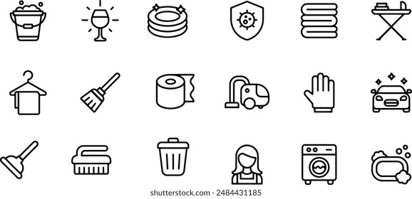Cleaning Line Icons vector design house