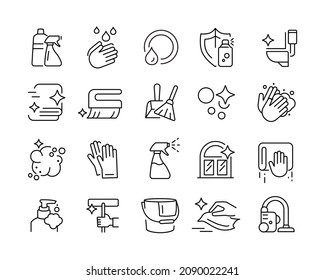 Cleaning Line Icons - Vector Line Icons. Editable Stroke. Vector Graphic
