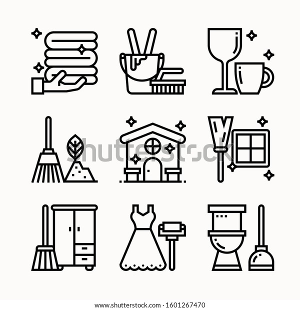 Cleaning Line Vector Icons Stock Vector (Royalty Free) 1601267470 ...