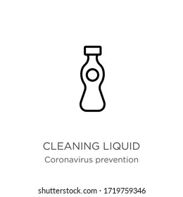 Cleaning liquid icon. Thin linear cleaning liquid outline icon isolated on white background from Coronavirus Prevention collection. Modern line vector sign, symbol, stroke for web and mobile