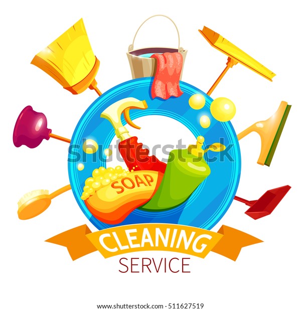 Cleaning Logo Business Composition Cleaner Attributes Stock Vector