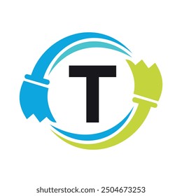 cleaning Logo combine with letter T vector template