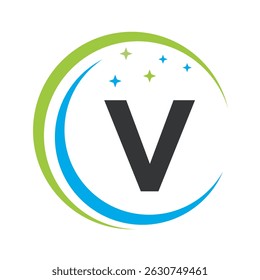  Cleaning Logo Combine With Letter V Vector Template