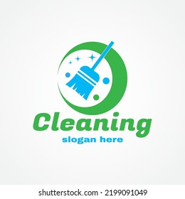 cleaning logo design vector illustration, with a broom as the main object.