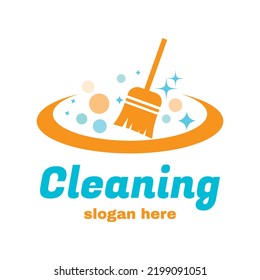 cleaning logo design vector illustration, with a broom as the main object.