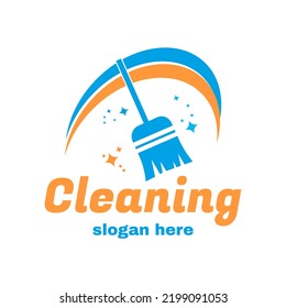 cleaning logo design vector illustration, with a broom as the main object.