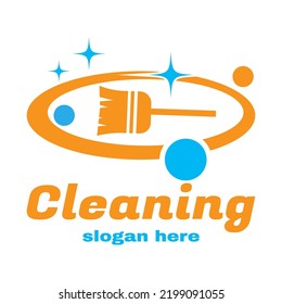 cleaning logo design vector illustration, with a broom as the main object.