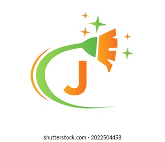 Cleaning logo with J letter concept. House clean and Broom logo. J letter Maid Logo Design