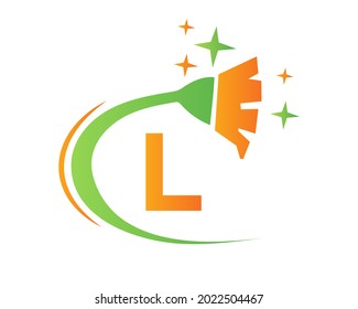 Cleaning logo with L letter concept. House clean and Broom logo. L letter Maid Logo Design