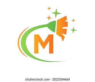 Logotipo de limpieza con concepto de letra M. Limpieza de la casa y logotipo de Broom. Diseño de logotipo de correo electrónico M