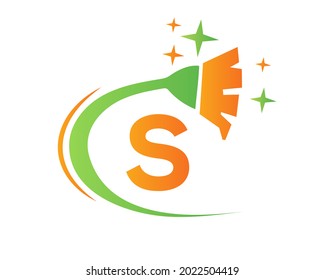 Cleaning logo with S letter concept. House clean and Broom logo. S letter Maid Logo Design