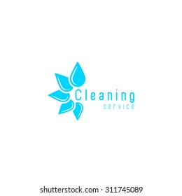 Cleaning logo service mockup, blue fresh water drops disposition in a flower circle, droplet clean home icon