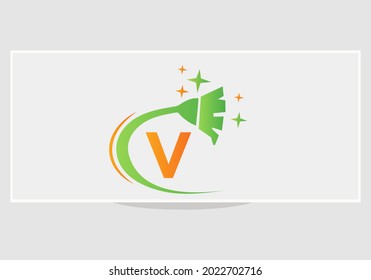 Cleaning logo with V letter concept. House clean and Broom logo. V letter Maid Logo Design