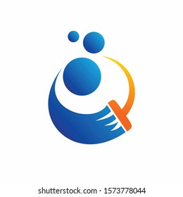 cleaning logo with water and brush concept