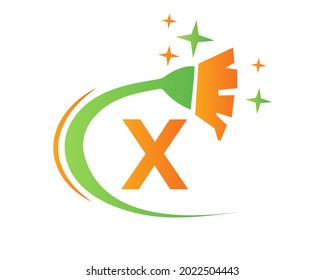 Logo de limpieza con concepto de letra X. Limpieza de la casa y logotipo de Broom. Diseño de logotipo de correo electrónico X