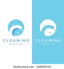 Cleaning logo.Cleaning protection,house cleaner with washing spray and cleaning tools.