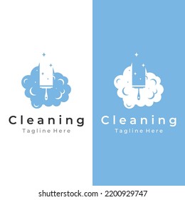 Cleaning logo.Cleaning protection,house cleaner with washing spray and cleaning tools.