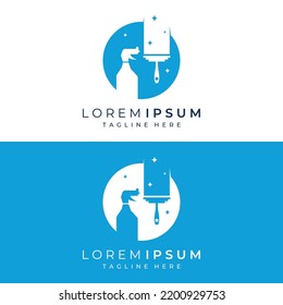 Cleaning logo.Cleaning protection,house cleaner with washing spray and cleaning tools.