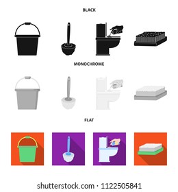 Cleaning and maid black, flat, monochrome icons in set collection for design. Equipment for cleaning vector symbol stock web illustration.