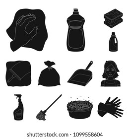 Cleaning and maid black icons in set collection for design. Equipment for cleaning vector symbol stock web illustration.